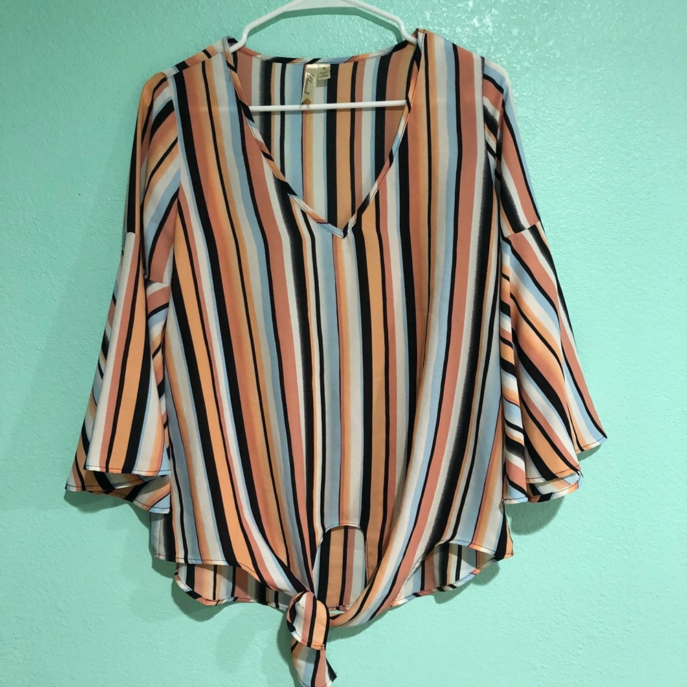 Chenault Striped Bell Sleeve Blouse